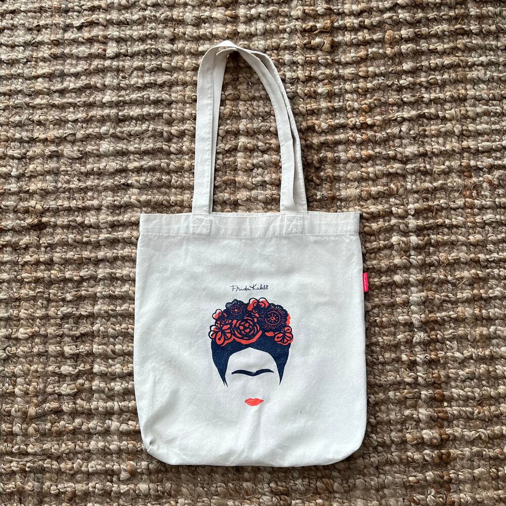 Frida Kahlo Cotton Canvas Tote Bag 14x15 Natural Cream Art Graphic  EUC